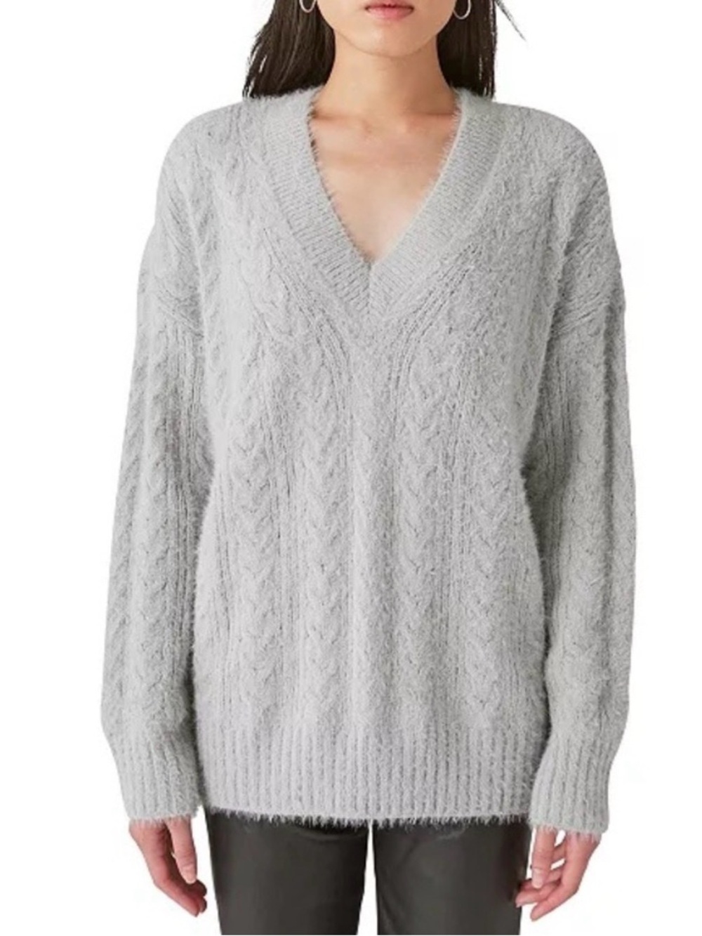 Women’s Lucky Brand Gray Chunky Cable Knit Sweater ￼